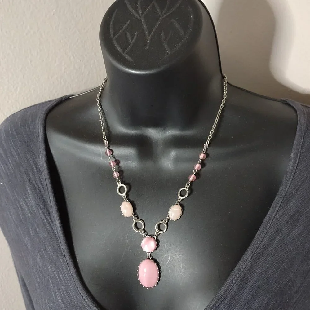 1928 Pink and Silver Necklace - Picture 1 of 10